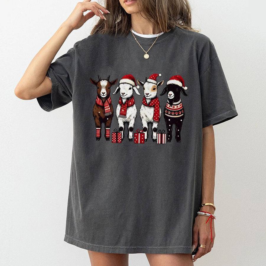 Christmas Goat T-Shirt | Cute Farm Animal Holiday Graphic | Premium 100% Cotton | Funny Xmas Gift For Goat Lovers