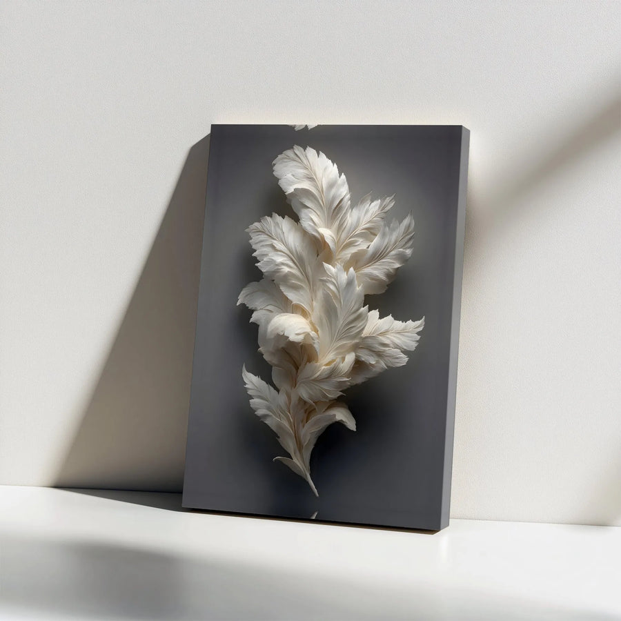 White Feather Canvas Wall Art | 3D Abstract Plume Print | Premium Gallery Wrap Decor | Minimalist Modern Home Office Gift
