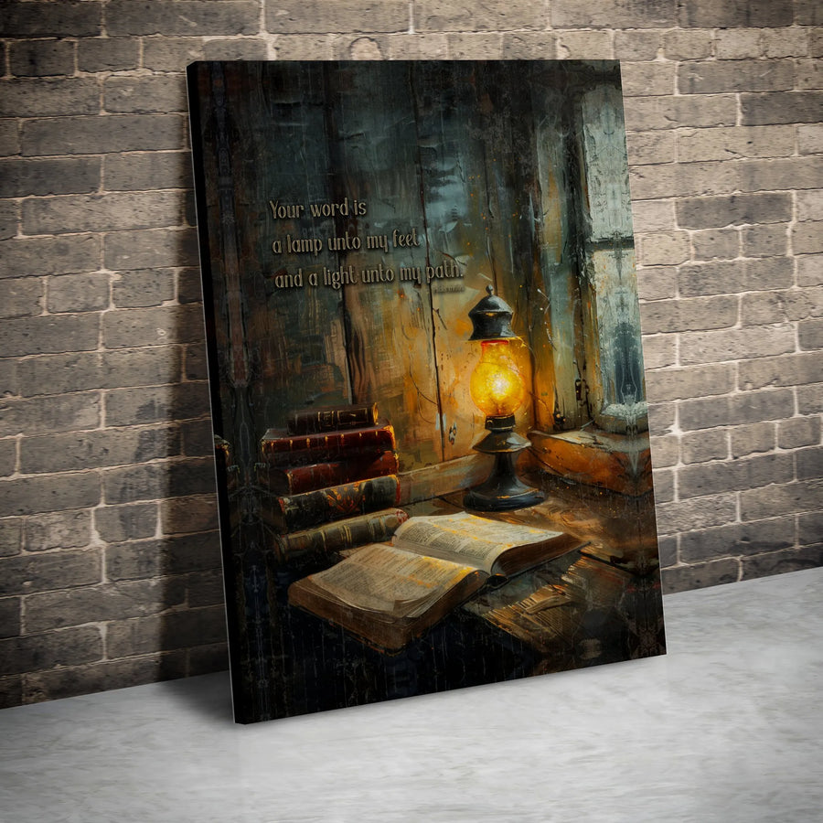 Psalm 119:105 Canvas Art | Your Word Is A Lamp Bible Verse Wall Decor | Premium Gallery Wrap Print | Christian Religious Home Gift