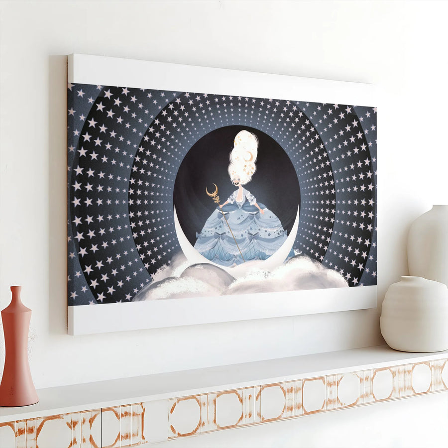 Queen of the Night Canvas Wall Art | Celestial Fairytale Illustration | Premium Gallery Wrapped Print | Whimsical Nursery & Home Decor Gift