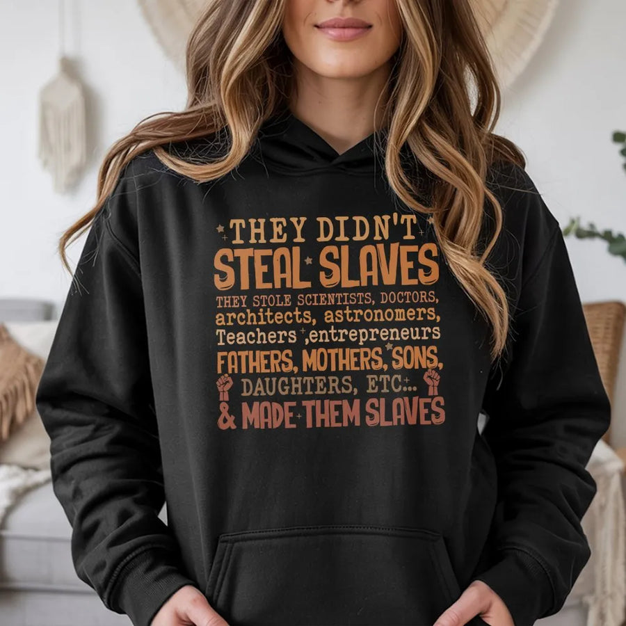 They Didn't Steal Slaves Hoodie | Black History Education Graphic | Premium Cotton Blend | Empowering Social Justice Gift for Activists