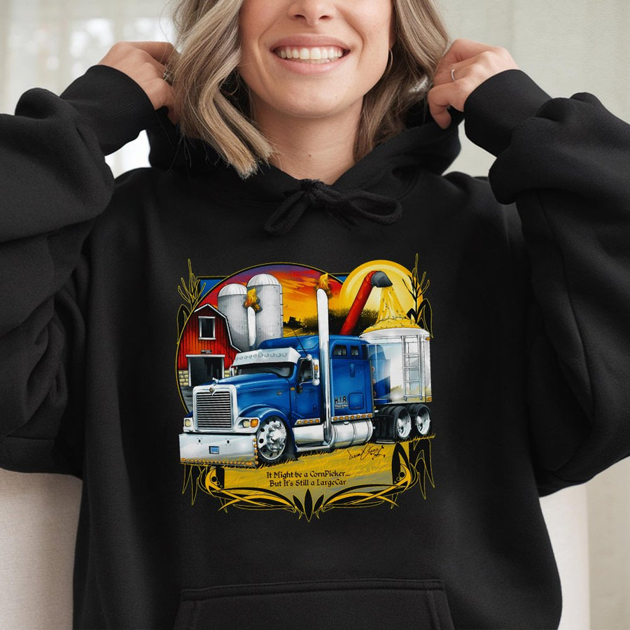 Semi Truck Hoodie | Largecar Farm Hauler Graphic | Premium Cotton-Poly Blend | Gift for Truckers and Farmers
