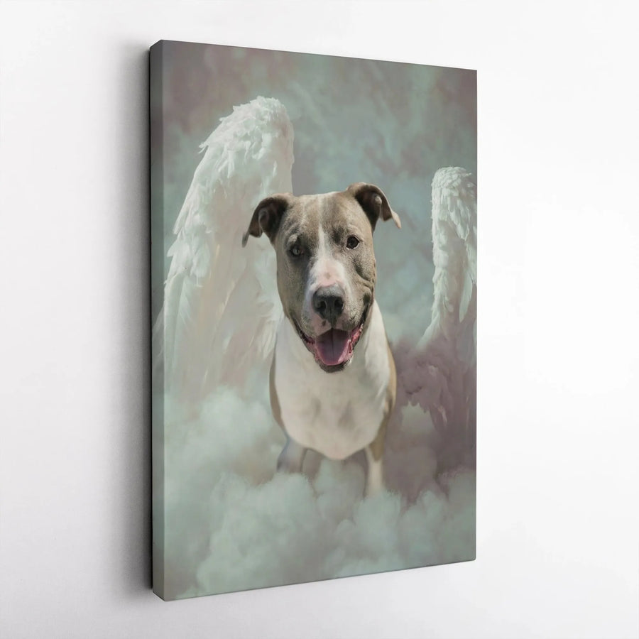 Pitbull Angel Canvas Wall Art | Dog with Angel Wings Portrait | Premium Frameless Canvas | Pet Loss Sympathy Gift for Dog Owner