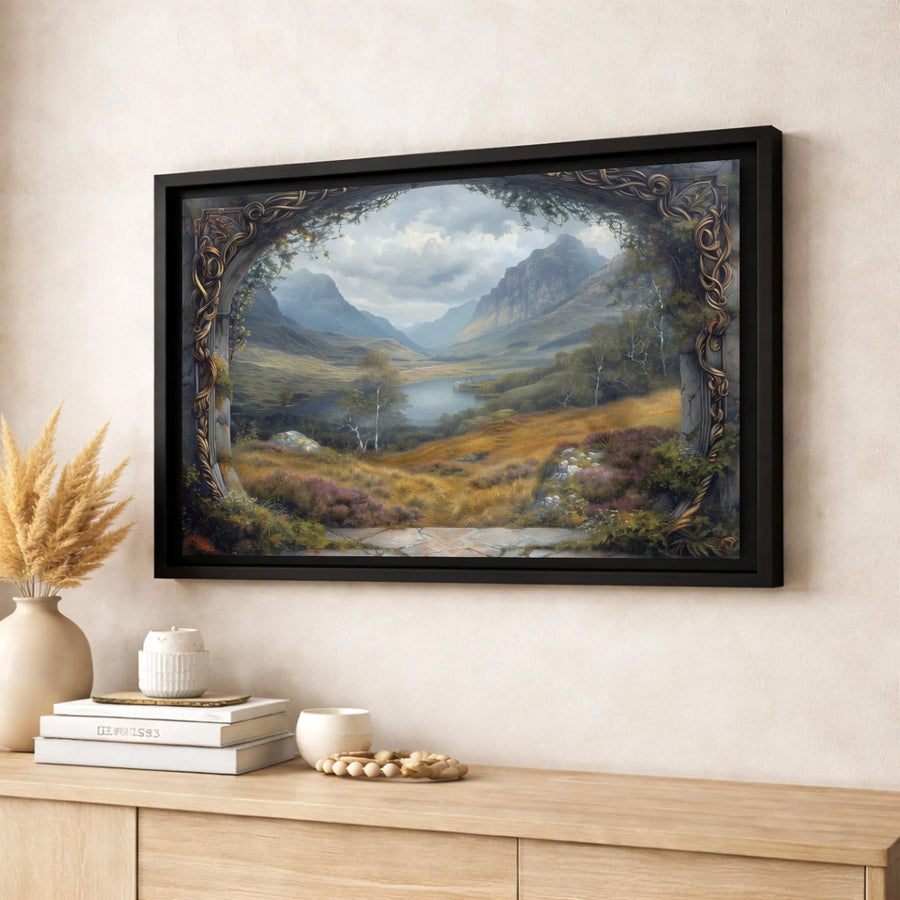 Fantasy Mountain Landscape Canvas Print | Ornate Archway Nature Wall Art | Premium Gallery Wrapped 1.25" Profile | Whimsical Home Decor Gift