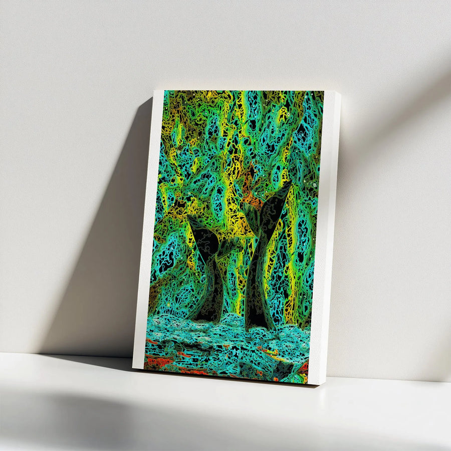 Abstract Whale Tail Vertical Canvas | Vibrant Psychedelic Ocean Line Art | Premium 1.25" Thick Gallery Wrap | Modern Wall Decor Gift