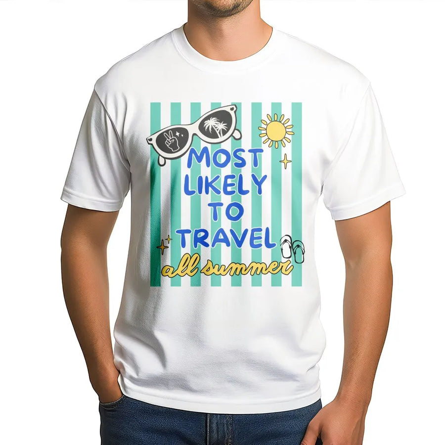 Most Likely To Travel T-Shirt | Funny Summer Holiday Graphic Tee | Soft Cotton Unisex Shirt | Matching Group Vacation Gift