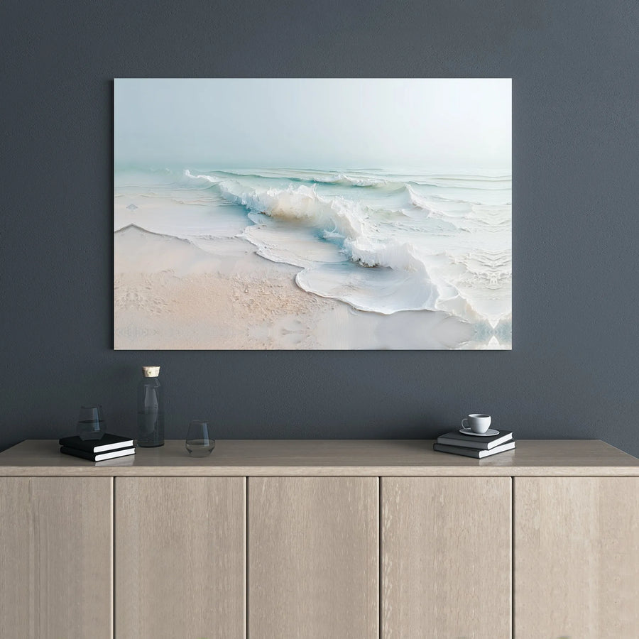 Minimalist Ocean Waves Canvas Wall Art | Soft Beach Coastal Decor | Premium Gallery Wrap Print | Serene Seascape Home Office Decor