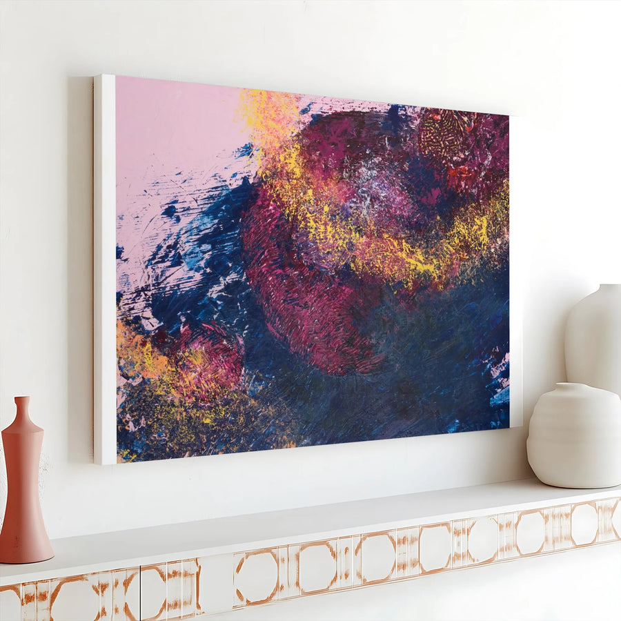 Modern Abstract Canvas Wall Art | Bold Magenta Blue Yellow Print | Premium 1.25-Inch Gallery Wrap | Contemporary Home & Office Decor Gift