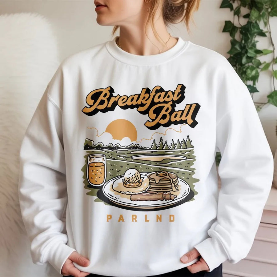 Breakfast Ball Golf Sweatshirt | Funny Retro Golfer Breakfast Graphic | Premium Soft Blend Pullover | Unique Gift for Golfers Men and Women