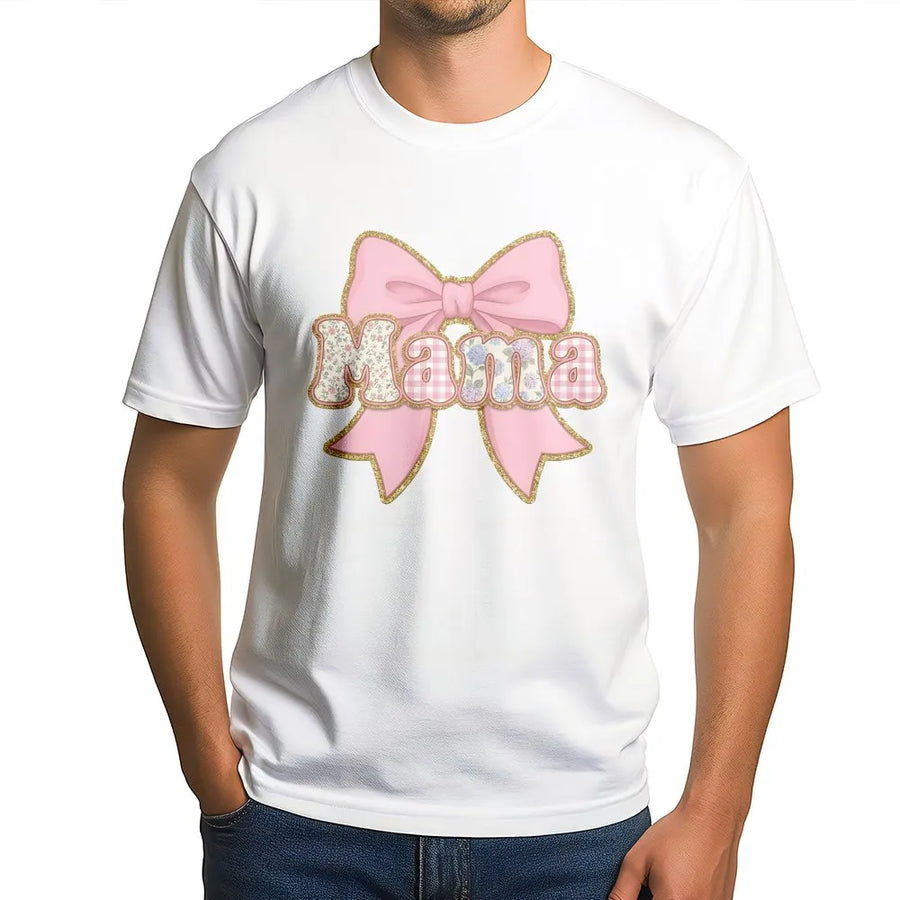 Mama T-Shirt with Pink Bow | Cute Floral Gingham Design | Premium Cotton-Blend Sweatshirt | Mother's Day Gift for New Mom