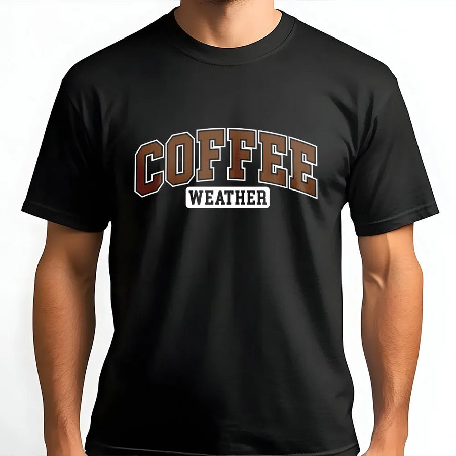 Coffee Weather T-Shirt | Retro Varsity Letter Graphic | 100% Soft Cotton Premium Tee | Cute Fall Aesthetic Gift for Coffee Lovers