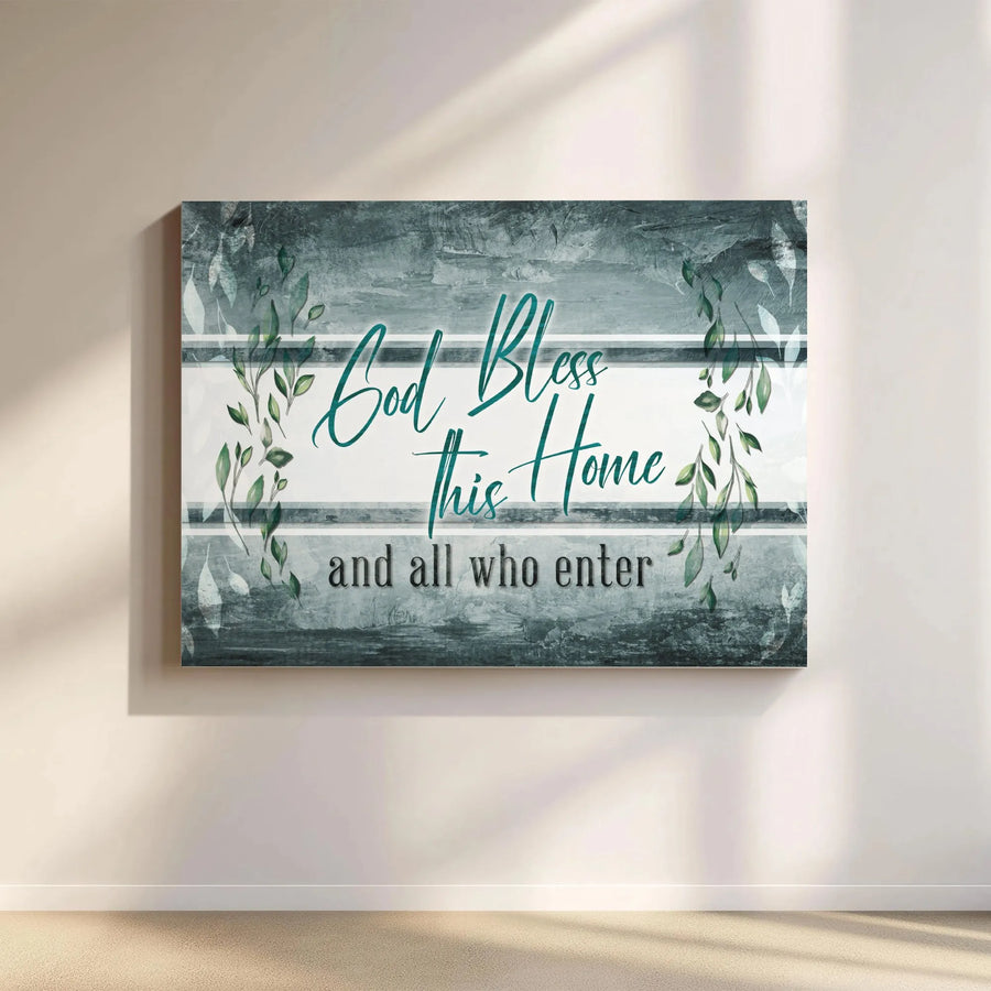 God Bless This Home Canvas Wall Art | Rustic Farmhouse Floral Entryway Decor | Premium 1.25 Inch Gallery Wrap | Housewarming Religious Gift