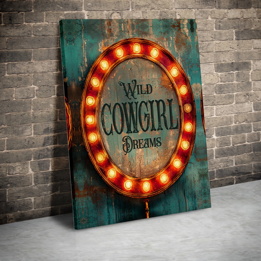 Wild Cowgirl Canvas Wall Art | Rustic Western Marquee Sign Print | Thick Gallery Wrapped Canvas | Premium Gift for Her, Country Living Decor