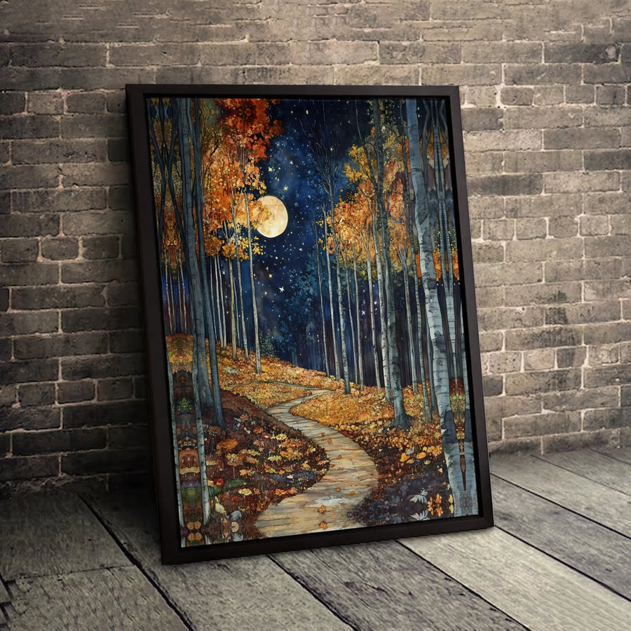 Autumn Forest Path Canvas Print | Full Moon Enchanted Woods Wall Art | Premium 1.25-Inch Gallery Wrap | Cozy Fall Home Decor Gift