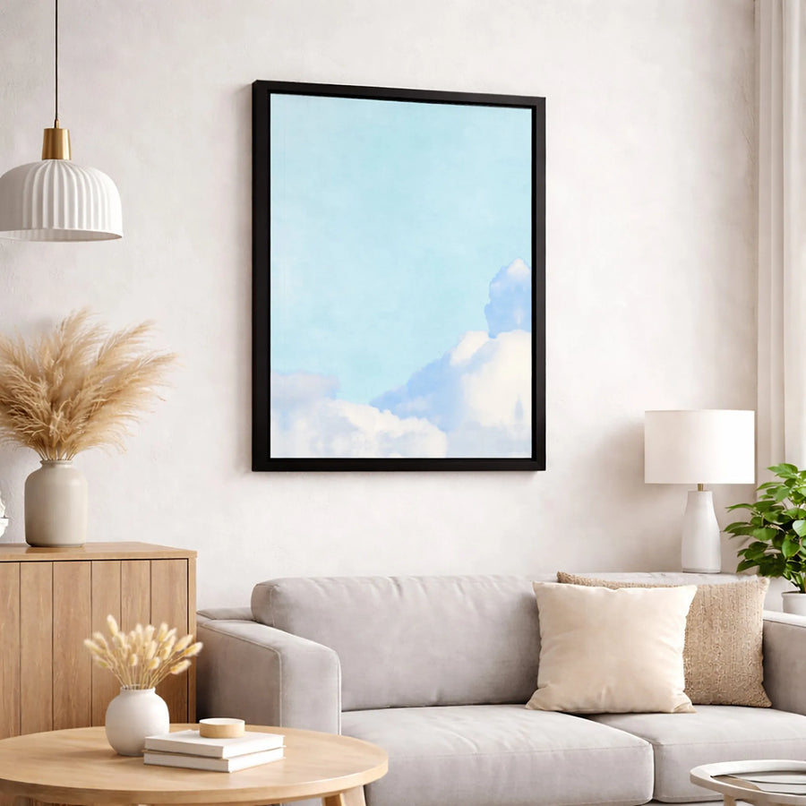 Blue Sky Canvas Wall Art | Fluffy White Clouds Nature Print | 1.25 Inch Premium Gallery Wrap | Serene Home Office Decor