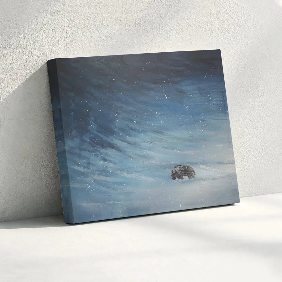 Bison in a Snowstorm Canvas Print | Winter Landscape Wall Art | Gallery-Wrapped Premium Canvas | Rustic Home Decor for Living Room
