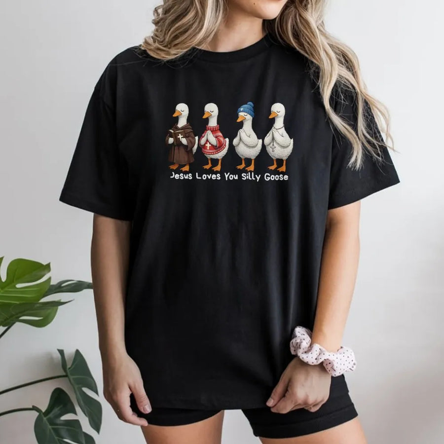 Jesus Loves You Silly Goose T-Shirt | Wholesome Christian Faith Graphic | Premium Soft Cotton Tee | Funny Religious Gift for Church Lovers