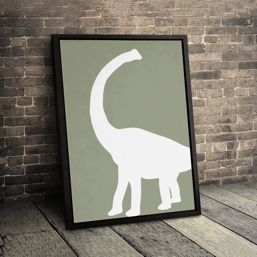 Minimalist Brachiosaurus Canvas Print | Sage Green Dinosaur Silhouette Wall Art | Premium Gallery-Wrapped Decor | Nursery or Kids Room Gift