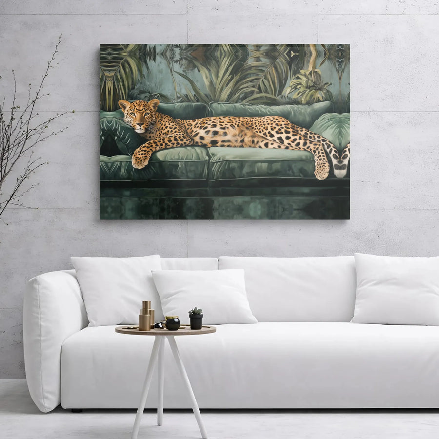 Leopard Wall Art Canvas | Tropical Jungle Animal Decor | Gallery Wrapped Premium Print | Boho Living Room Statement Piece