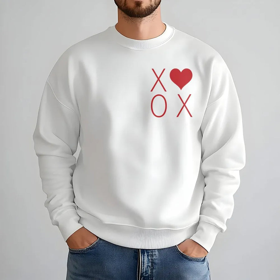 XOXO Heart Sweatshirt | Minimalist Valentine Graphic Print | Premium Cotton Blend Cozy Crewneck | Cute Romantic Gift for Her & Couples