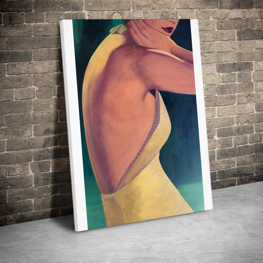 Art Deco Woman Canvas Print | Vintage Backless Evening Gown Portrait | Gallery Wrapped Thick Canvas | Elegant Home Decor Gift