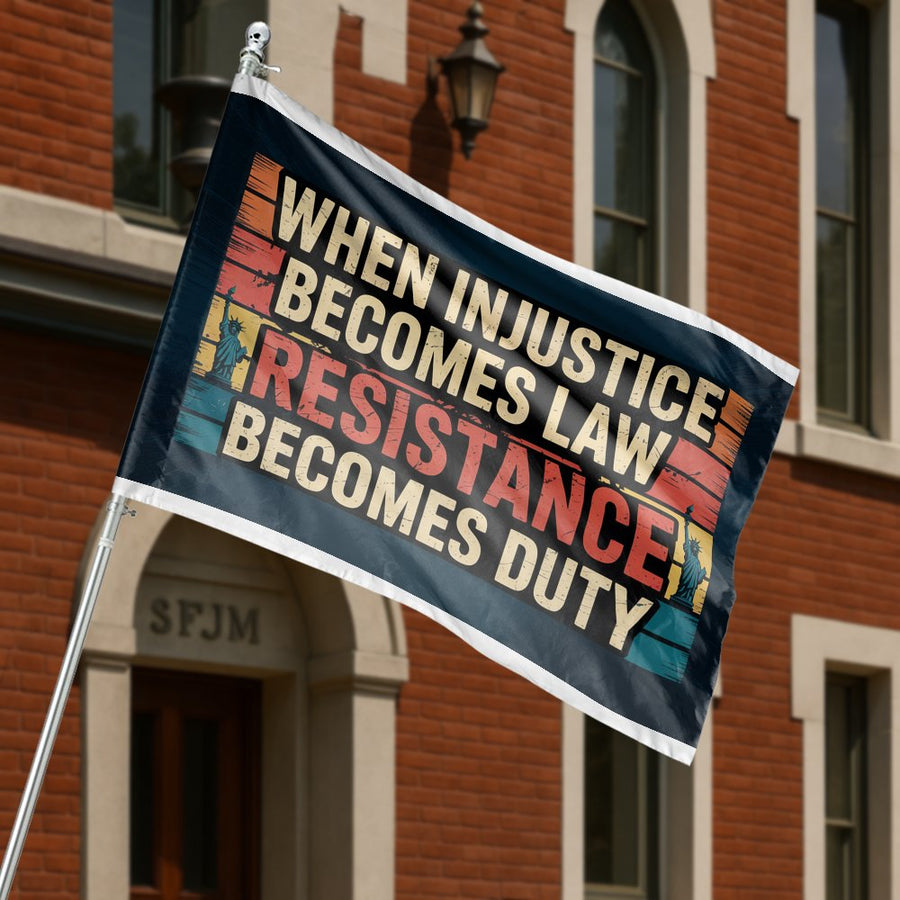 When Injustice Becomes Law Resistance Becomes Duty Flag | Retro Lady Liberty Graphic | Premium Weather-Resistant Polyester | Activist Home Garden Decor