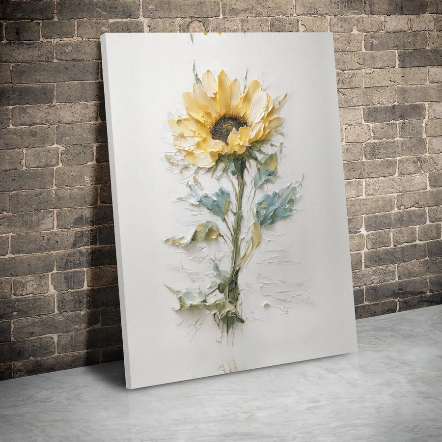 Sunflower Canvas Wall Art | Impasto Oil Painting Style Print | Premium Gallery Wrapped 1.25" Depth | Modern Botanical Floral Home Decor Gift