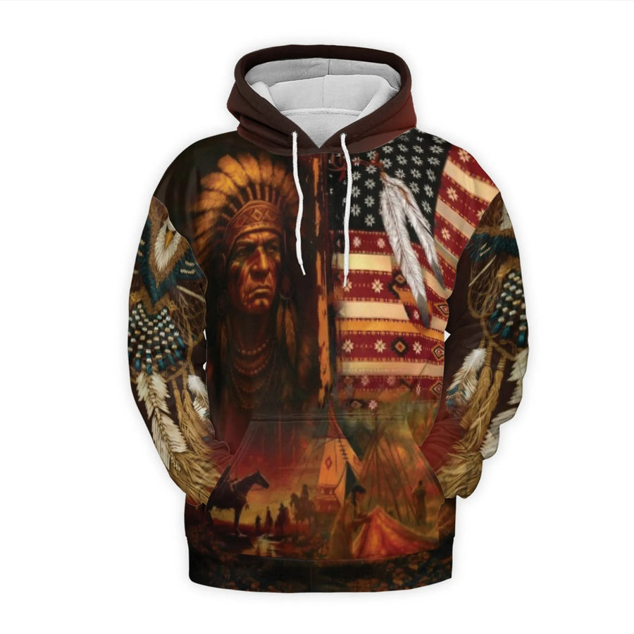 Native American Chief 3D Hoodie | Patriotic Tribal Art Print | Premium Brushed Fleece Lining | Unisex Graphic Sweatshirt Gift for Men and Women
