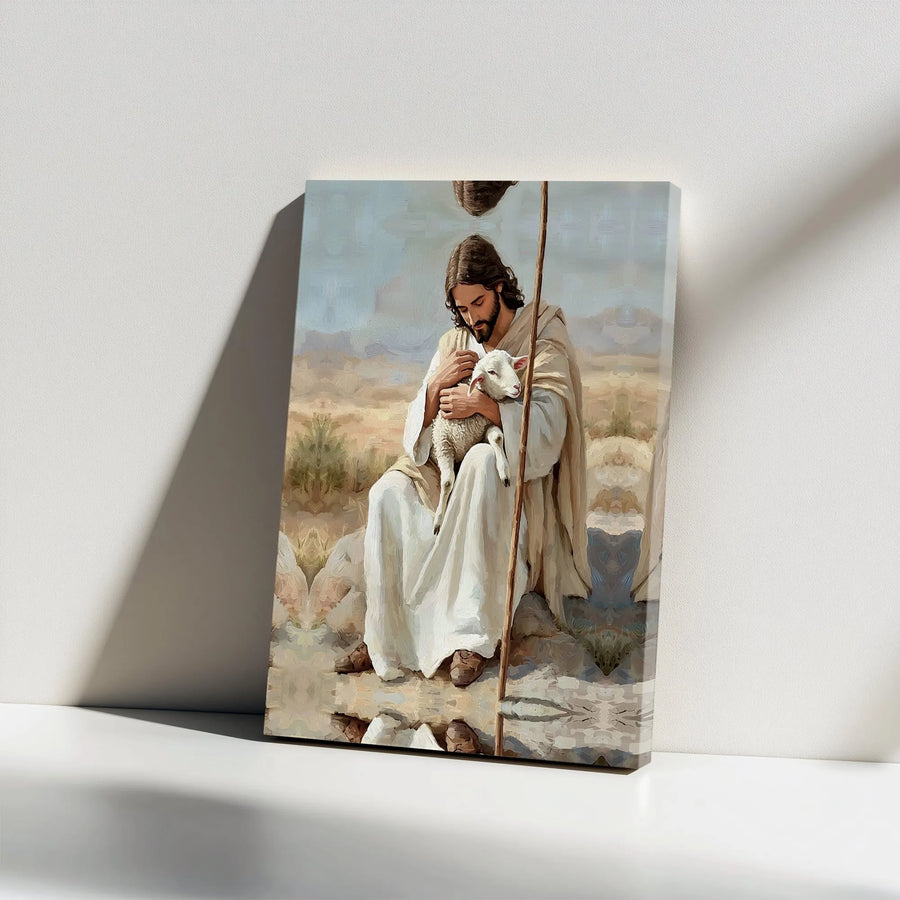 The Good Shepherd Canvas Print | Jesus Holding Lamb Painting | Premium Christian Art | Religious Home Decor Faith Gift