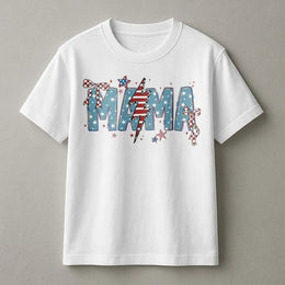 American Mama T-Shirt | Patriotic Lightning Bolt Retro Design | Soft Premium Cotton | 4th of July Shirt Gift for Mom
