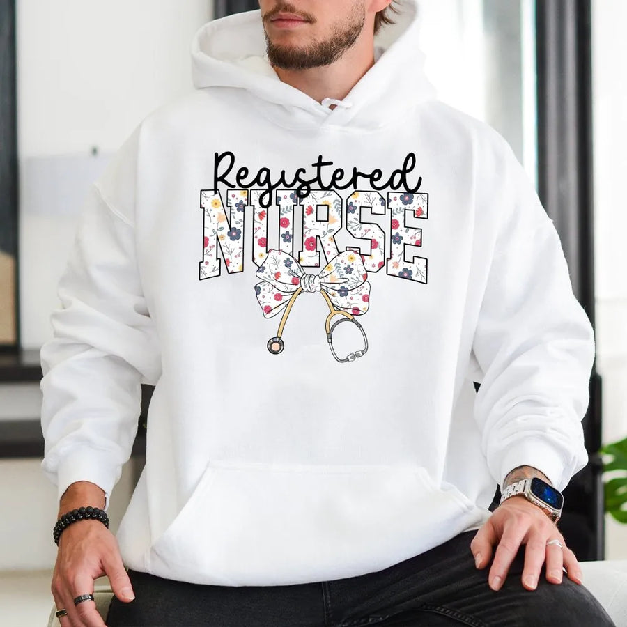 Registered Nurse Hoodie | Floral Stethoscope Graphic Tee | Premium Soft Cotton | Nursing School Graduation Gift for Her