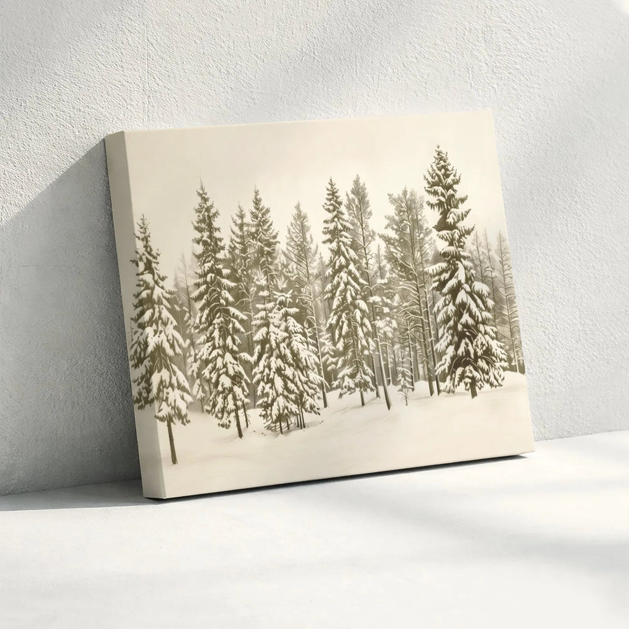 Winter Forest Canvas Wall Art | Snowy Pine Tree Landscape | Gallery Quality Fade-Resistant Print | Minimalist Seasonal Home Decor