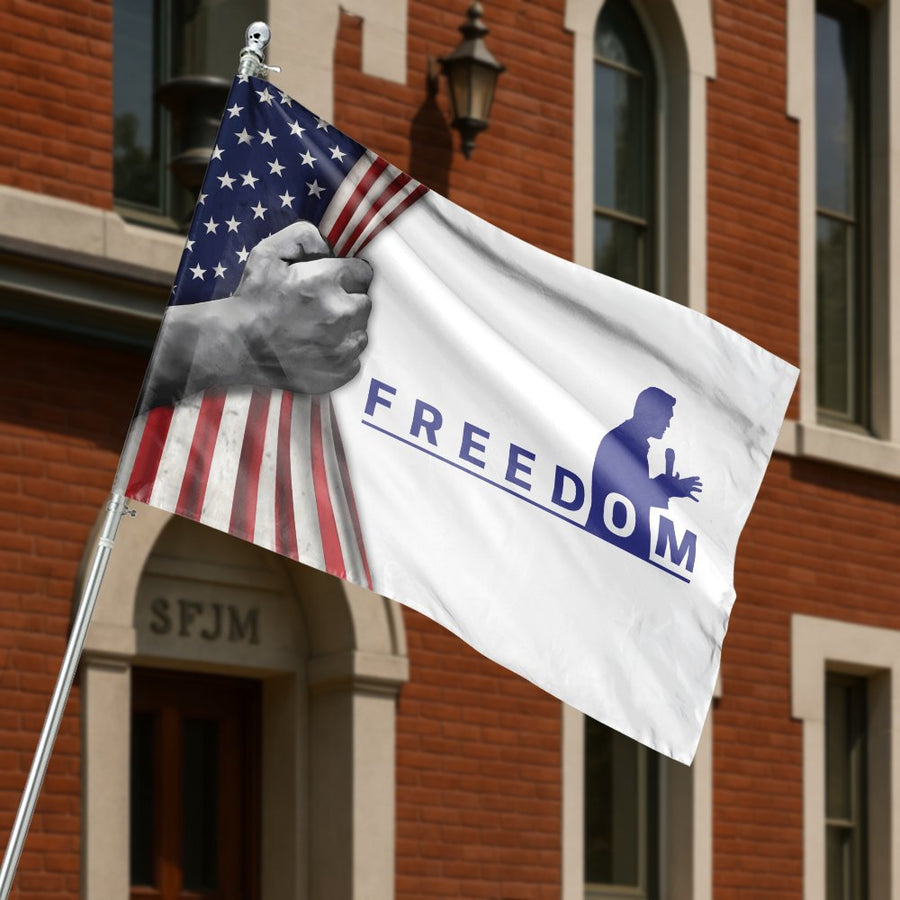Patriotic Freedom House Flag | American Flag Fist Design | Durable Weather-Resistant Polyester | Outdoor Garden Banner for Conservative Decor