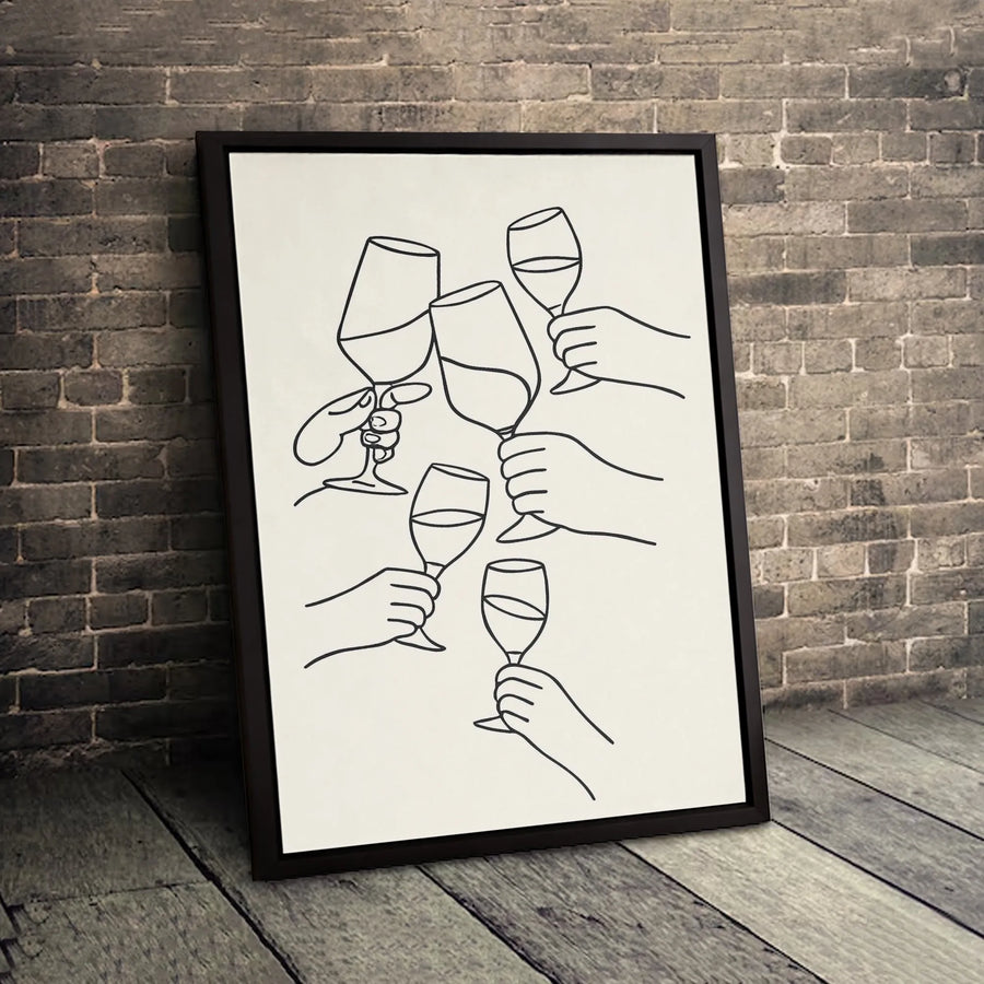 Cheers Wine Toast Canvas Wall Art | Minimalist Line Art Drawing | Premium Gallery Wrapped Print | Modern Kitchen Dining Room Decor Gift