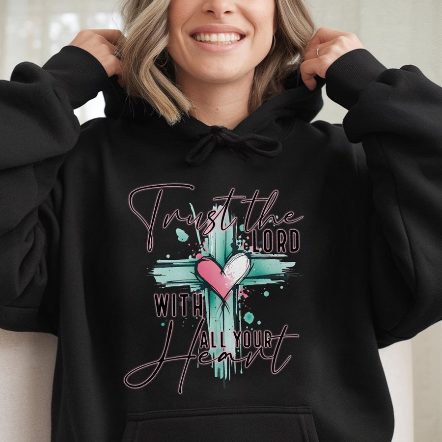 Trust The Lord With All Your Heart Hoodie | Christian Faith Bible Verse Apparel | Premium Soft Unisex Pullover | Meaningful Religious Gift
