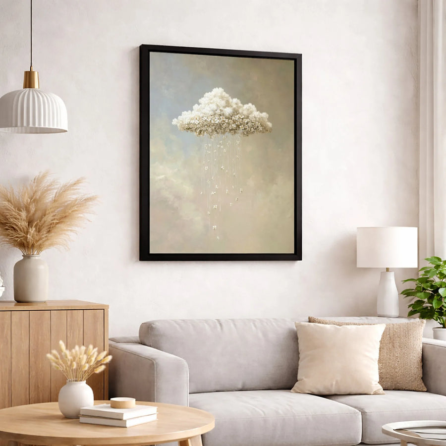 Surreal Flower Cloud Canvas Print | Whimsical Floral Rain Wall Art | Premium 1.25 Inch Thick Gallery Wrap | Dreamy Botanical Decor for Home Office