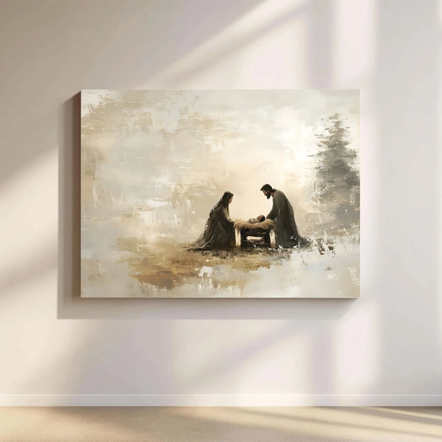 Nativity Scene Canvas Print | Abstract Religious Holy Family Wall Art | Premium Gallery Wrapped 1.25" Profile | Christian Christmas Home Decor Gift