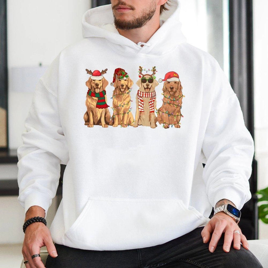 Christmas Golden Retriever Hoodie | Festive Dog Lights Graphic | Premium Cotton Blend | Holiday Gift For Dog Lovers