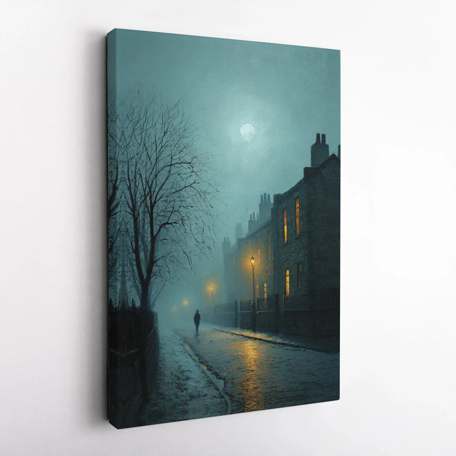 Foggy City Street Canvas Print | Moody Nocturnal Urban Landscape | Premium 1.25-Inch Gallery Wrap | Atmospheric Wall Art for Home or Office