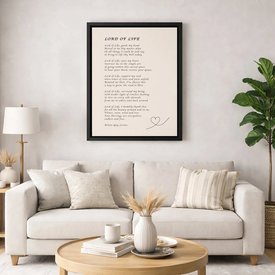 Lord Of Life Poem Wall Art | Minimalist Heart Line Drawing Print | Premium Gallery Canvas | Religious Christian Gift For Home Decor