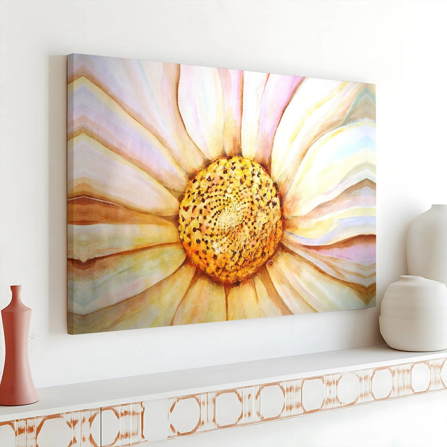Watercolor Daisy Canvas Print | Close-Up Floral Macro Art | 1.25 Inch Gallery Wrap Premium Canvas | Modern Botanical Home Decor Gift
