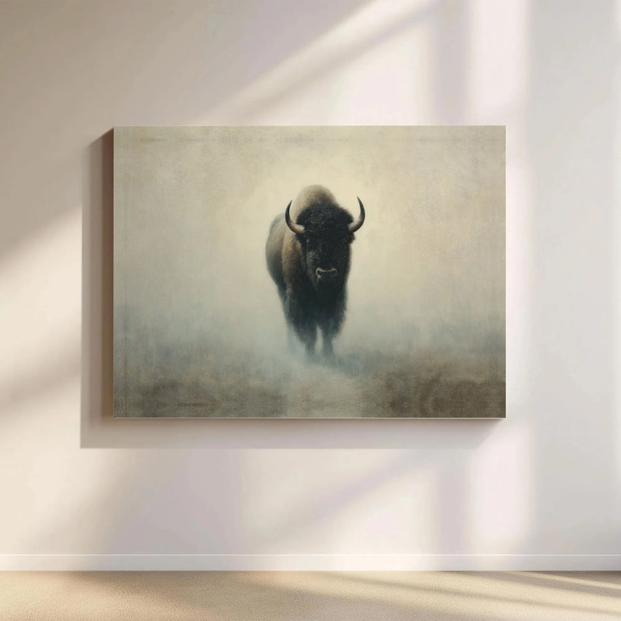 American Bison Canvas Wall Art | Foggy Wildlife Nature Print | 1.25-Inch Gallery Wrap | Premium Decor for Office and Living Room