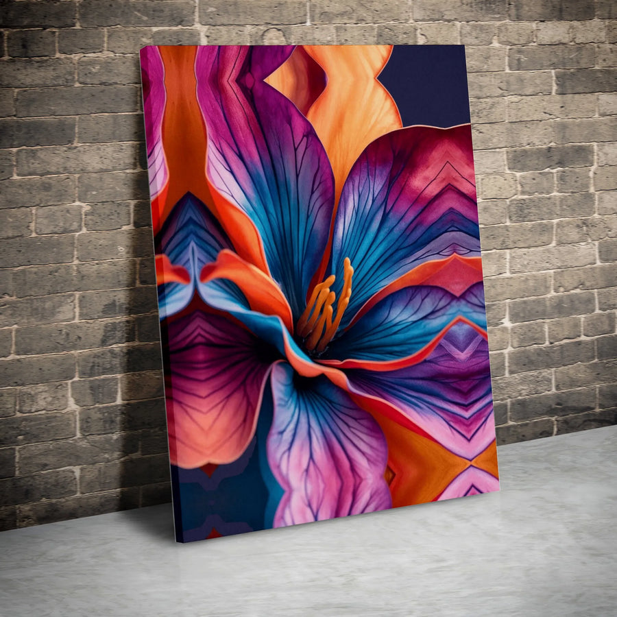 Abstract Floral Art Vertical Canvas | Vibrant Kaleidoscope Flower Bloom Print | Premium 1.25 Inch Gallery Wrapped Frameless Wall Art | Modern Colorful Botanical Decor Gift for Living Room