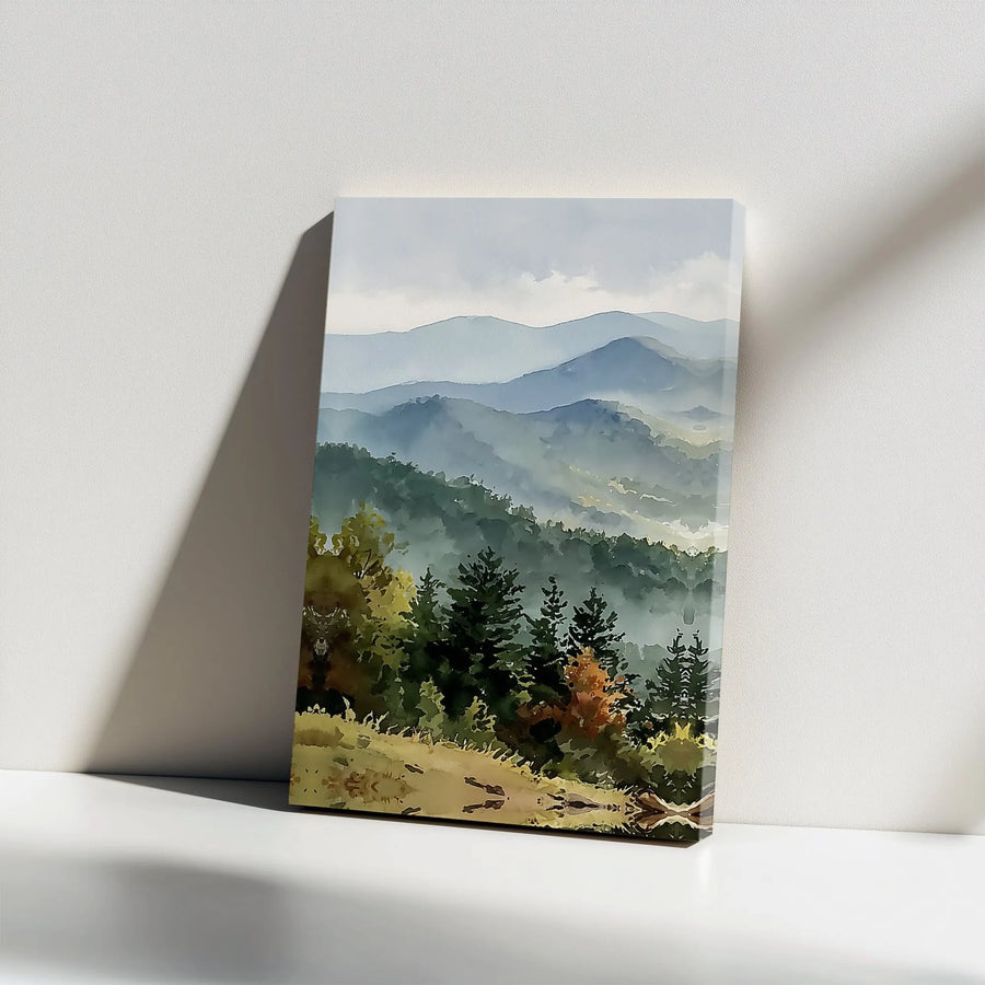 Watercolor Mountain Canvas Wall Art | Misty Forest Minimalist Scenery | Premium Thick Gallery Wrapped Print | Modern Home & Office Decor Gift