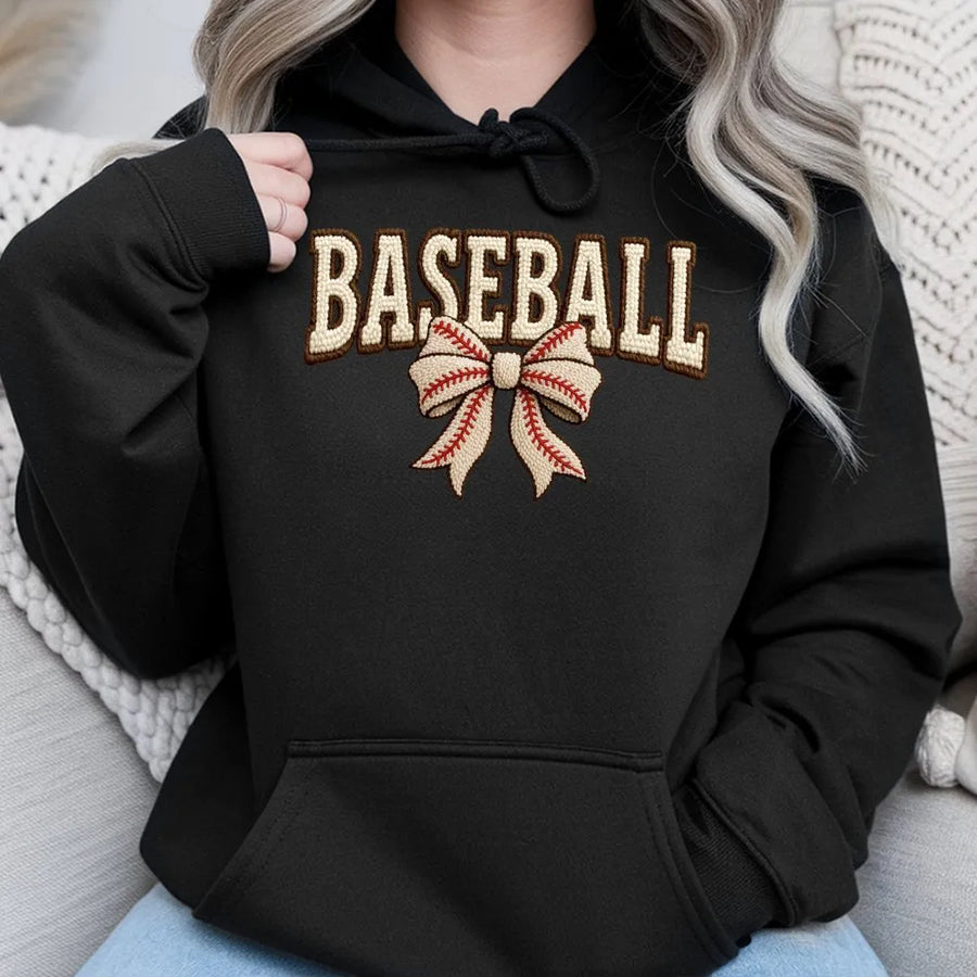 Baseball Bow Hoodie | Preppy Sporty Aesthetic Sweatshirt | Premium Cotton Blend | Gift For Softball Mom Player Teen Girl