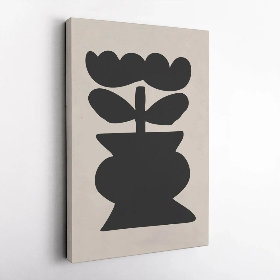 Minimalist Floral Canvas Art | Abstract Black Flower In Vase Silhouette | Premium Gallery Wrap Wall Decor | Modern Neutral Home Office Aesthetic