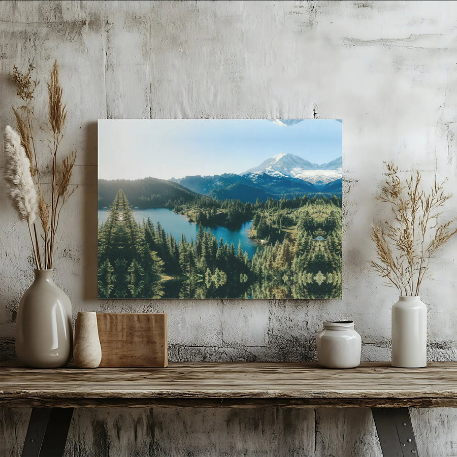 Mountain Lake Landscape Canvas Art | Snowy Peak Forest Reflection | 1.25" Gallery Wrapped Premium Print | Nature Home Decor Gift