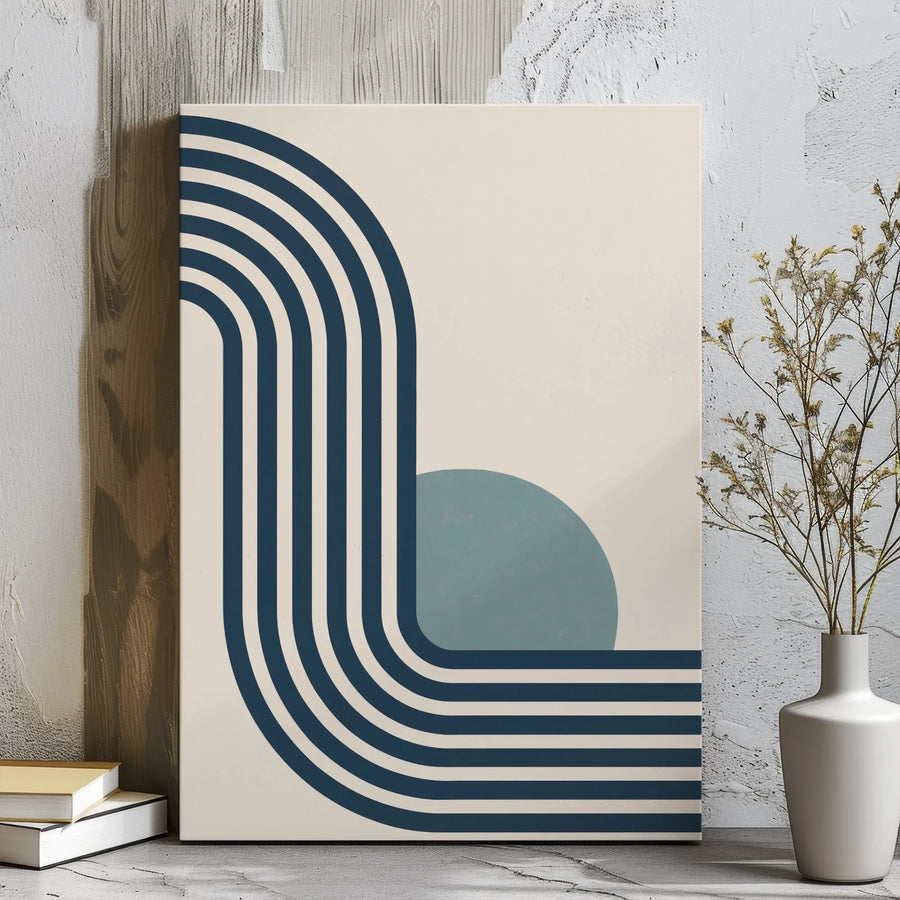 Minimalist Abstract Canvas Art | Mid-Century Modern Navy Blue Stripes | Gallery Wrapped Premium Print | Contemporary Home Office Decor