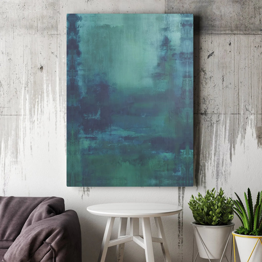 Abstract Teal and Navy Vertical Canvas | Modern Minimalist Textured Art Print | Premium 1.25” Gallery Wrap | Elegant Living Room Office Decor Gift