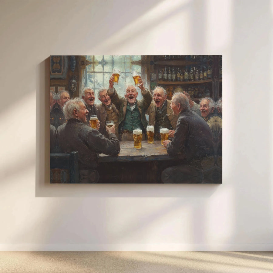 Old Friends Drinking Beer Canvas Print | Pub Scene Wall Art | Gallery Wrapped Premium Canvas | Man Cave Decor Gift for Him